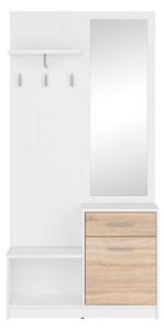 Mobilier hol NEPO PLUS, alb/stejar sonoma, PAL laminat, 90x31x186 cm