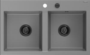 Mexen Hektor, chiuvetă granit cu 2 camere 800x480x205 mm, gri, sifon grafit, 6521802000-71-B