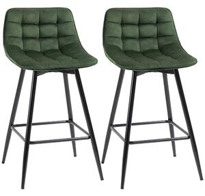 HOMCOM Set de 2 scaune de bar cu spatar si suport pentru picioare, scaune inalte tapitate in stil nordic din metal si catifea, verde, 45x47x88cm