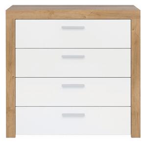 Comoda BALDER KOM4S, alb/stejar, PAL, 90x39x88 cm