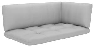 Canapea din paleți cu 2 locuri, cu perne, gri, lemn pin tratat