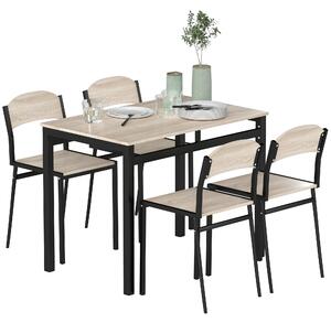 Set HOMCOM de Masă și 4 Scaune, Design Dreptunghiular, Oțel și MDF, Negru și Lemn Natural, 100x63x76.5cm și 45x40x82cm | Aosom Romania