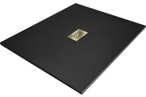 Mexen Hugo, cadă de duș dreptunghiulară SMC 140 x 100 cm, negru, capac auriu, 42701014-G