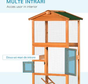 Cotet PawHut pentru Păsări din Lemn cu Tavă Extensibilă și 2 Uși, Portocaliu, Ideal pentru Curtea Exterioară 68cmx63cmx165cm | Aosom Romania