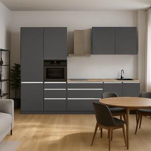 KONDELA Mobilier de bucătărie, 3,3 m, antracit mat/antracit, ASTI 330