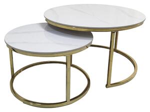 KONDELA Set 2 mese de cafea, imitaţie de marmură/gold crom-auriu, DEVNET 3 NEW