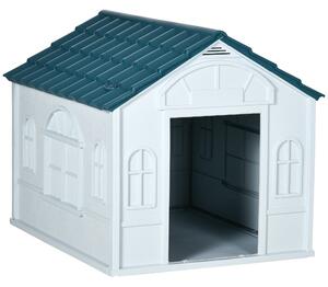 PawHut Casa din plastic pentru caini de talie mare, cu protectie pentru orice vreme, albastru, 84,2 x 98,2 x 82 cm
