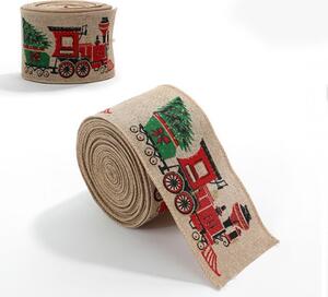 Panglica de Craciun CHRISTMAS TRAIN 6,3 cm x 2 m, bej