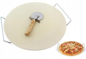 Set blat ceramic pentru copt pizza si cutit, diametru 33 cm, cu manere metalice