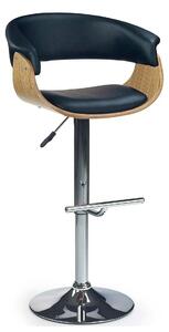 Scaun bar H45, negru/stejar deschis/crom, piele ecologica/placaj indoi