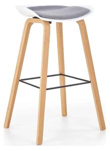 Scaun bar H86, gri/alb/stejar sonoma, stofa/plastic/lemn, 43x42x81 cm