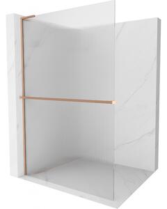 Mexen Kioto+ L, Paravan de duș Walk-In cu poliță și cuier 90 x 200 cm, sticlă 8 mm cu model nervurat, profil cupru mat, 800-090-123-65-09