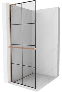 Mexen Kioto+ L, Paravan de duș cu poliță și cuier 70 x 200 cm, model sticlă transparentă de 8 mm negru, profil cupru mat, 800-070-123-65-77