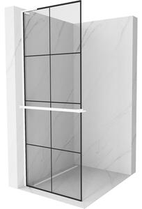 Mexen Kioto+ L, paravan de dus walk-in cu polita si cuier 80 x 200 cm, sticla transparenta 8 mm model negru, profil alb, 800-080-123-20-77