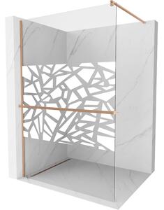 Mexen Kioto+, Paravan de duș Walk-In cu poliță și cuier 110 x 200 cm, model sticlă transparentă de 8 mm alb, profil cupru mat, 800-110-121-65-85