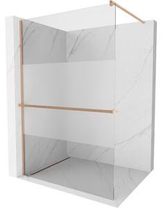 Mexen Kioto+, paravan de dus walk-in cu polita si cuier 140 x 200 cm, sticla matita transparenta 8 mm, profil cupru mat, 800-140-121-65-35