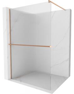 Mexen Kioto+, Paravan de duș Walk-In cu poliță și cuier 140 x 200 cm, sticlă 8 mm cu model nervurat, profil cupru mat, 800-140-121-65-09