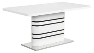 KONDELA Masă dining extensibilă, alb HG extra lucios/dungi negre, 160-200x90 cm, TUBAL