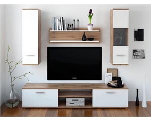 KONDELA Mobilier pentru living, stejar wotan/alb, WAW NEW