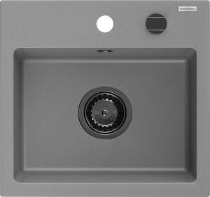 Mexen Milo, chiuveta granit 435x410x171 mm, 1 camera, gri cu sifon negru, 6505441000-71-B