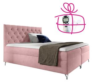 KONDELA Pat cu boxspring, 120x200, ţesătură roz Velvet, GULIETTE + cadou