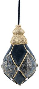 Decoratiune Craciun, Glob cu catifea, broderie cu paiete si pietre, albastru indigo si auriu, 31cm