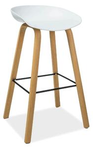 Scaun bar STING, alb/stejar, metal/plastic, 49x47x82 cm