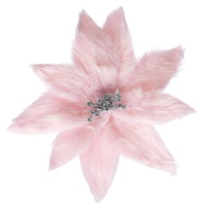 Decoratiune brad, floare Craciunita artificiala cu blanita, roz pudra, Ø26 cm