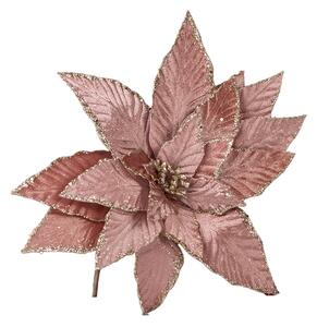 Decoratiune brad, floare Craciunita artificiala, cu catifea cu glitter Ø33 cm, maro coniac