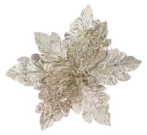 Floare decorativa pentru Craciun din catifea cu gliter, Crem