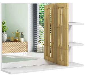 HOMCOM Oglindă Modernă de Baie Suspendată din Lemn cu 4 Rafturi, 45x15x58.5 cm, Alb | Aosom Romania