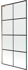 Mexen Next L, paravan de baie cu 1 aripă 90 x 150 cm, model sticlă transparentă de 6 mm negru, profil auriu roz, 895-090-000-03-77-60