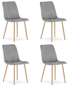 Set 4 Scaune Bucatarie/Dining Gabe Catifea Gri Deschis Picioare Metalice Finisaj Lemn