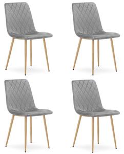 Set 4 Scaune Bucatarie/Dining Clay Catifea Gri Deschis Picioare Metalice Finisaj Lemn
