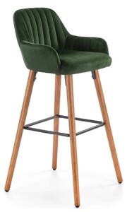 Scaun bar H93, verde inchis/nuc, stofa/lemn, 47x49x98 cm