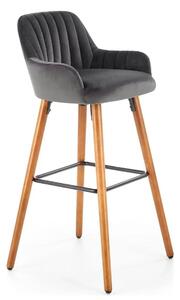 Scaun bar H93, gri inchis/nuc, stofa/lemn, 47x49x98 cm