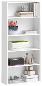HOMCOM Bibliotecă cu 5 Niveluri și Rafturi Ajustabile, 60x24x133,5 cm, Alb | Aosom Romania