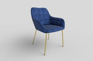 Scaun living K306, albastru marin/auriu, stofa catifelata/metal, 58x57