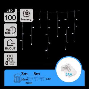 Aigostar - Instalație LED pentru exterior, 100 LED/8 funcții/3xAA, 8x0,6 m, IP44, lumină albă rece