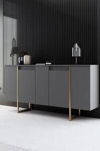 Comoda Luxe, gri antracit/auriu, PAL melaminat/metal, 160x35x80 cm