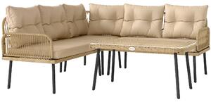 Outsunny Set de Mobilier de Grădină din 4 Piese cu 2 Canapele, Fotoliu de Colț și Măsuță de Cafea, 100x68x74 cm, Bej | Aosom Romania