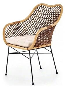 Scaun terasa K336, stejar/maro inchis, ratan natural/metal, 64X64X89 C