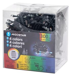 Aigostar - LED ghirlandă de Crăciun pentru exterior 300xLED/8 funcții 3xAA 15,3m IP44 multicolor