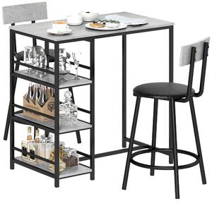 HOMCOM Set Masă de Bar cu 3 Rafturi și 2 Scaune cu Spătar, 90x50x90.5 cm, Gri Deschis | Aosom Romania
