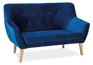 Canapea NORDIC 2, albastru marin/fag, stofa catifelata/lemn, 136x75x90