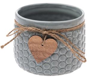 Recipient ceramic ghiveci Heart, gri, 12,5x 9,5 x 9 cm