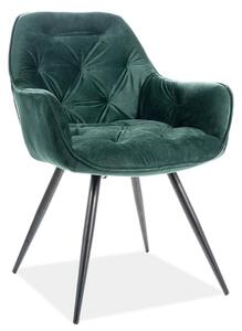 Scaun tapitat modern CHERRY, verde/negru, stofa catifelata/metal, 57x5