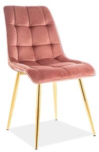 Scaun tapitat stofa catifelata CHIC, roz/auriu, 50x58x88 cm