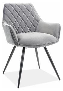 Scaun LINEA, gri/negru, stofa catifelata/metal, 43x43x82 cm