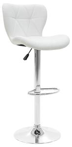 Scaun de bar Coozy reglabil pe inaltime stil capitonat metal cromat cu PVC in alb